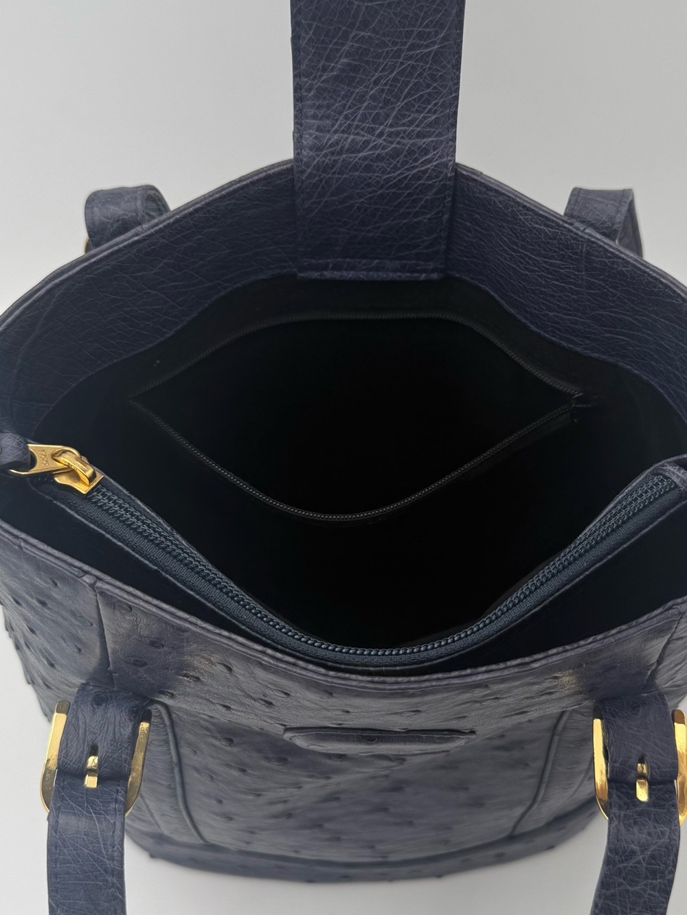 JRA • Blue Exotic Genuine OSTRICH Blue Bucket 24 Shoulder Bag - Made in JAPAN - Picture 16 of 16